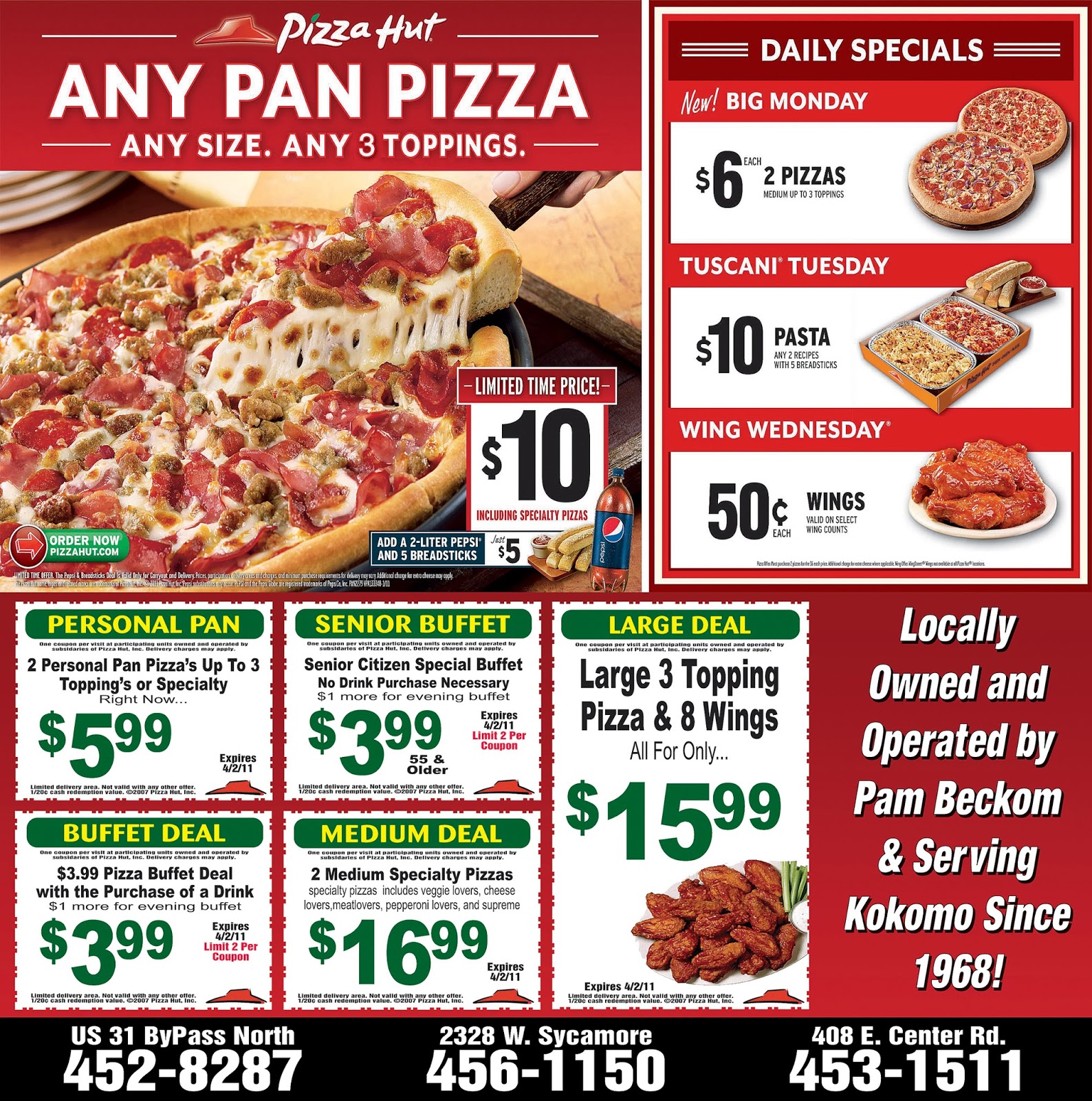 Get 1 large pizza and get 2rd, 3rd and 4th medium pizza for $5 @ Pizza Hut